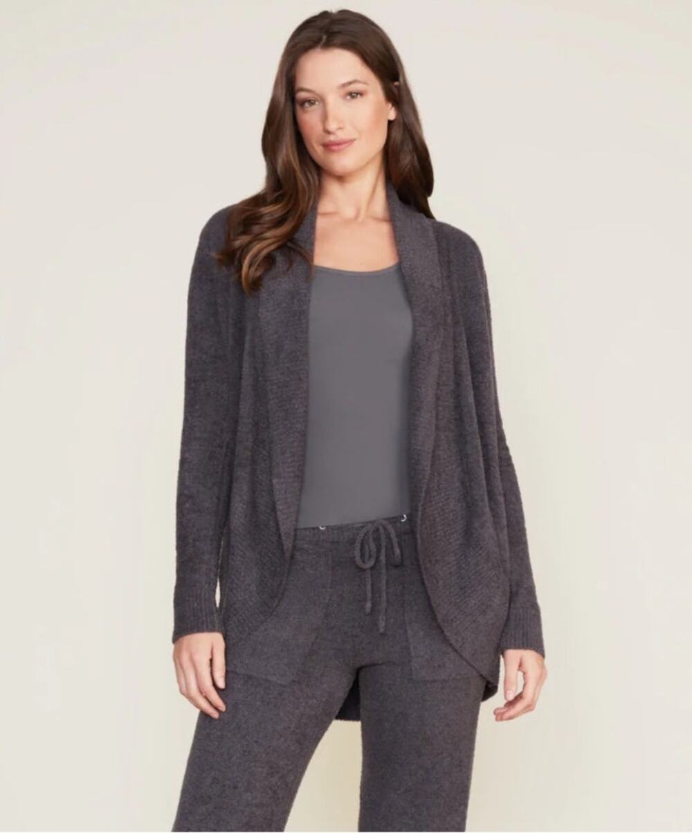 Barefoot Dreams Cozychic Lite Circle Cardigan Open Front Sweater, Carbon Gray